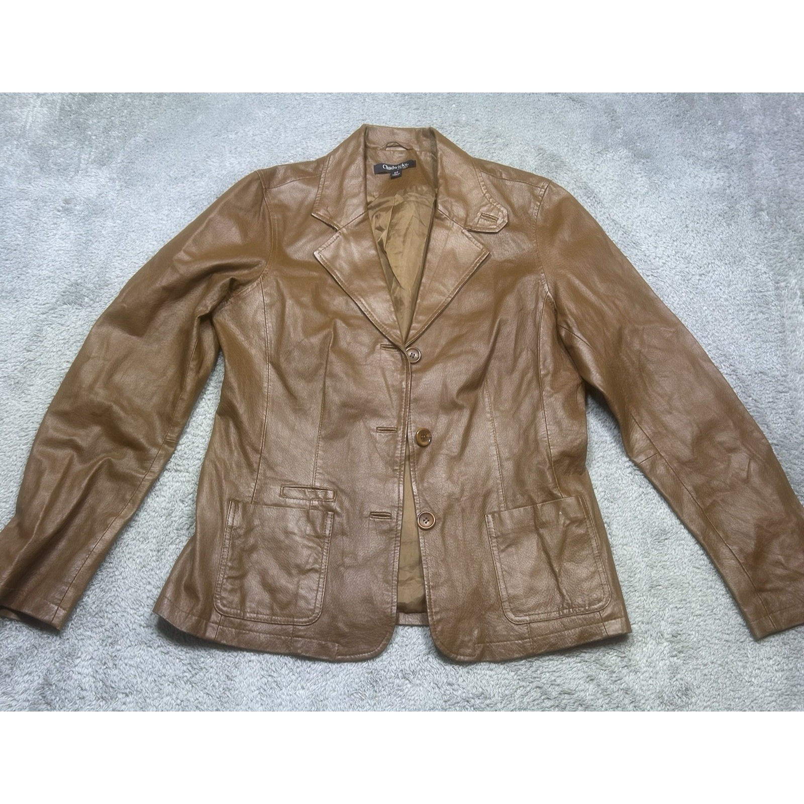Vintage Chadwicks Blazer Jacket Womens 12t Brown Leather 3 Button Casual *Spot